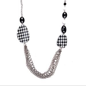 Houndstooth necklace with multiple chains and beads